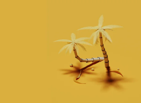 Dvě žluté palmy izolované na žlutém pozadí. 3D vykreslení Stock Obrázky