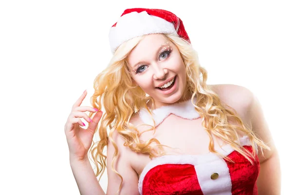 Hermosa sexy santa chica usando santa claus ropa — Foto de Stock