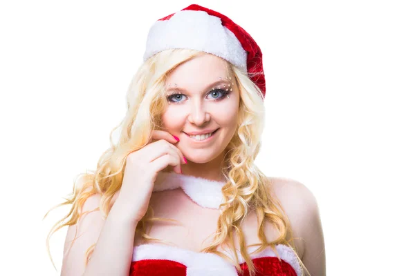 Noel Baba elbise giyen güzel seksi Noel Baba kızı — Stok fotoğraf