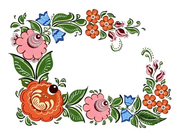 Marco decorativo con flores y en estilo tradicional ruso — Archivo Imágenes Vectoriales