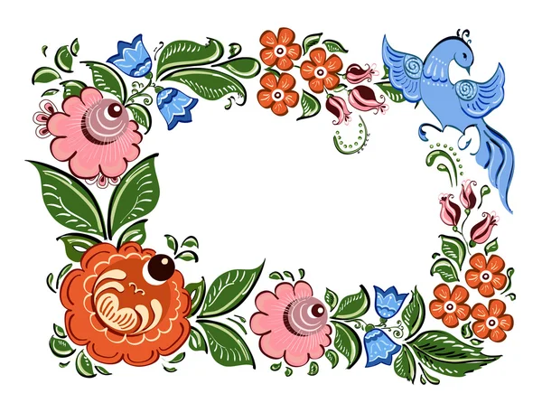 Marco decorativo con flores y en estilo tradicional ruso — Archivo Imágenes Vectoriales