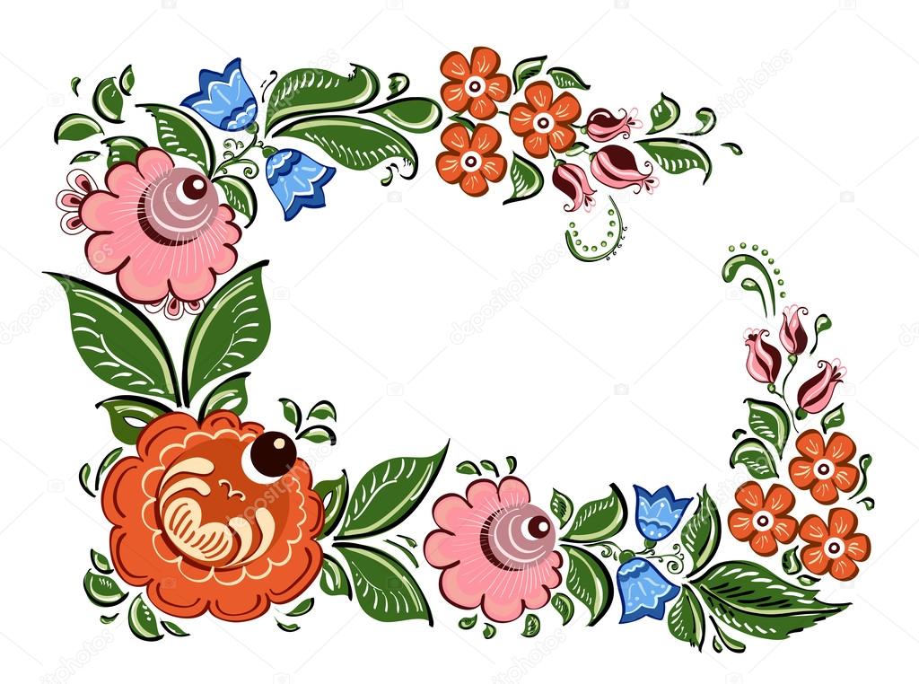 Decorative frame with flowers and in Russian traditional style