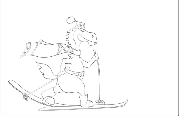 Obrysový lyžování modré novoroční koně. 2014 — Stockový vektor