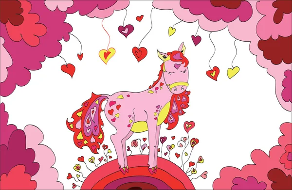 Koně v lásce se srdíčky na den svatého Valentýna — Stockový vektor