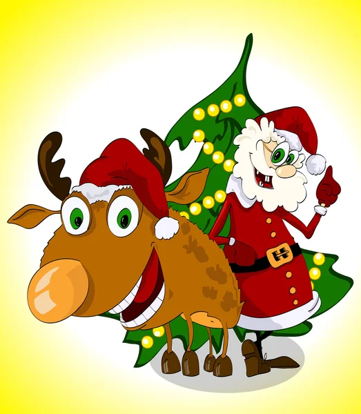 Alegre Santa Claus y renos — Vector de stock