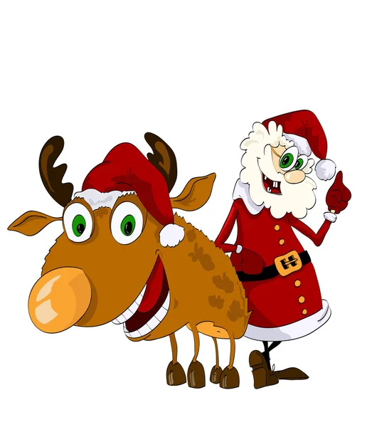 Alegre Santa Claus y renos — Vector de stock