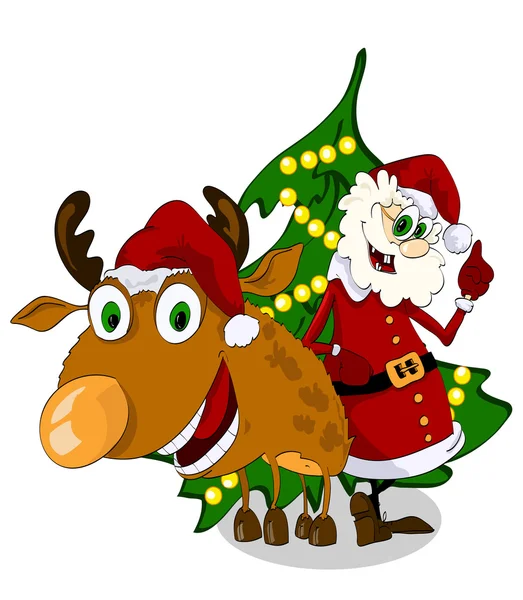 Веселый Санта-Клаус и олень — стоковый вектор