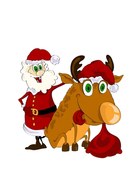 Cheerful Santa Claus and reindeer — Stock Vector