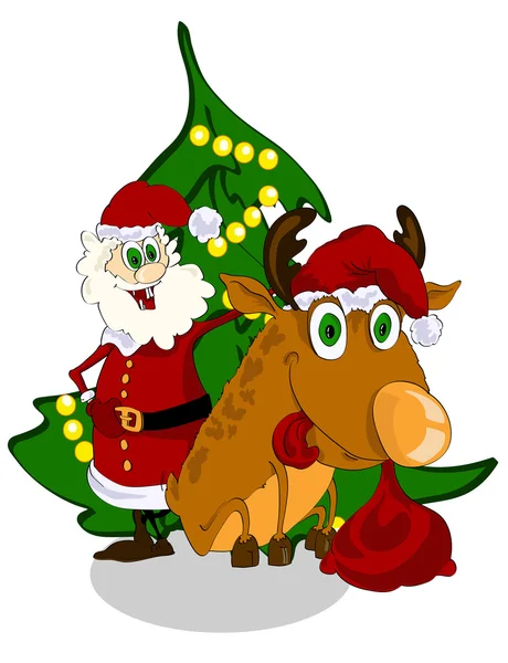 Cheerful Santa Claus and reindeer — Stock Vector