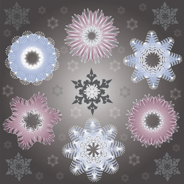 Dekorativa vinter mönster med vackra snöflingor — Stock vektor