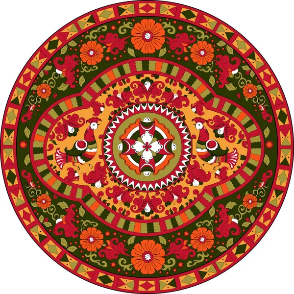 Russische traditionele ornament met paradijs vogels en bloemen van severodvinsk regio — Stockvector