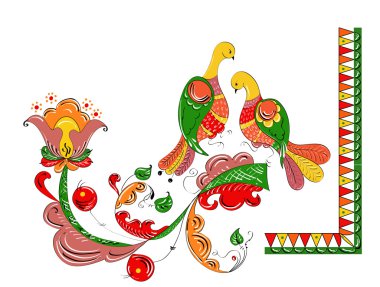 Russian traditional ornament with paradise birds and flowers of Severodvinsk region clipart