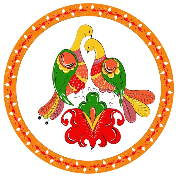 Russische traditionele ornament met paradijs vogels en bloemen van severodvinsk regio — Stockvector