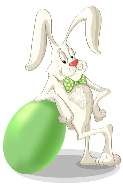 Забавный кролик с разноцветными пасхальными яйцами — стоковый вектор