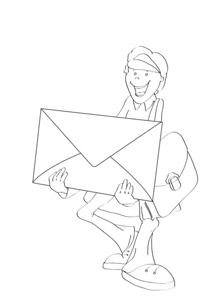 Векторная иллюстрация со смешным почтальоном с сумкой и письмом — стоковый вектор