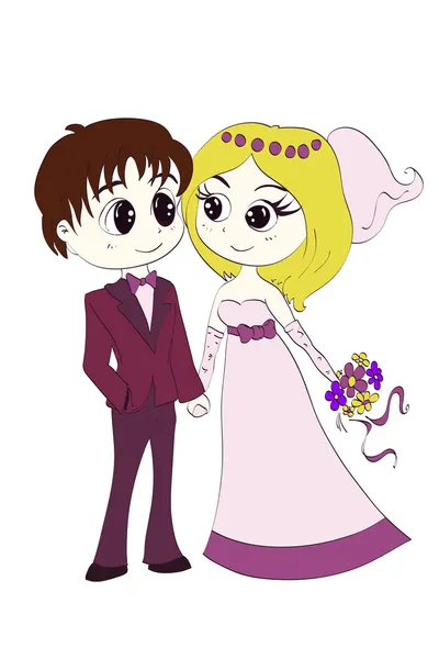 Groom and bride in wedding dresses — Stock Vector
