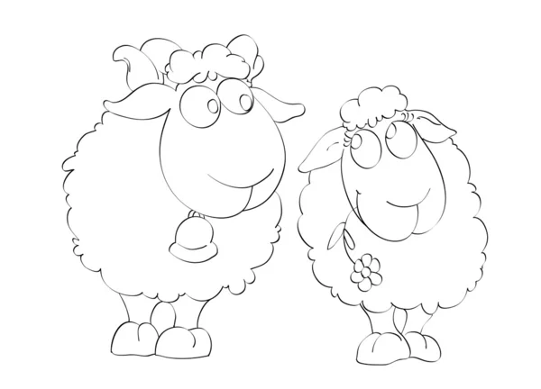 Contour of two funny sheep on the isolated white — Stock Vector