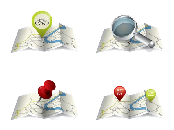 Stadtplan mit GPS-Symbolen und Route — Stockvektor