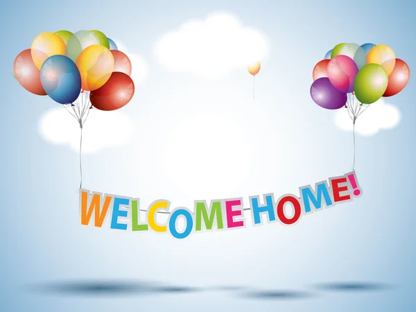 Welcome Home text with Colorful Balloons — Stock Vector