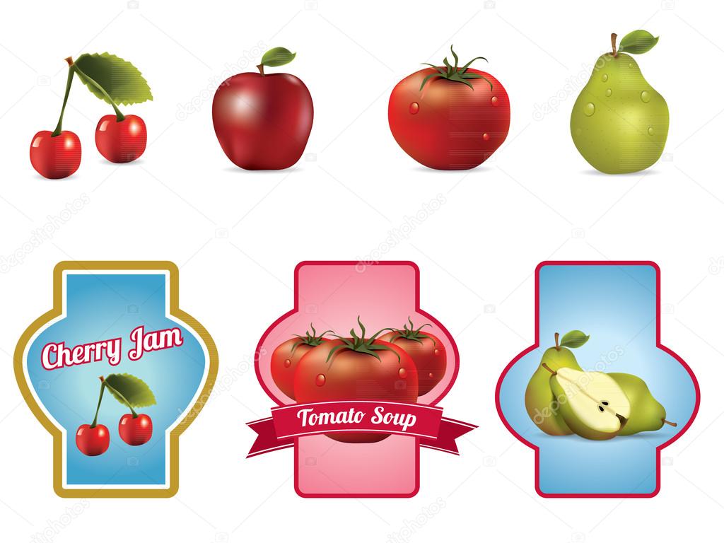 Llabels with fruits