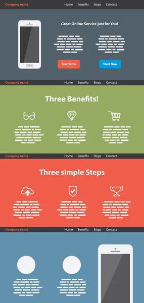 Modello di sito web piatto di una pagina — Vettoriale Stock