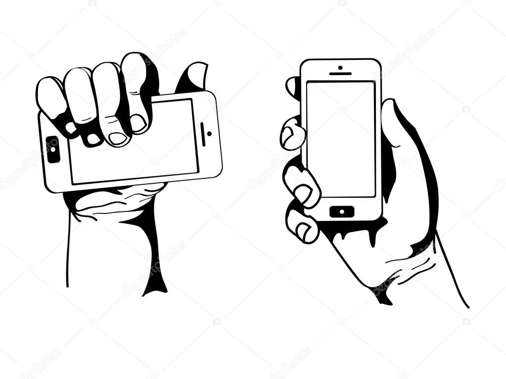 Hand holding the phone vector