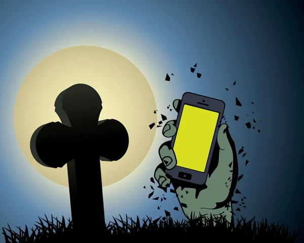 Зомби Мбаппе держит телефон в лунном свете — стоковый вектор