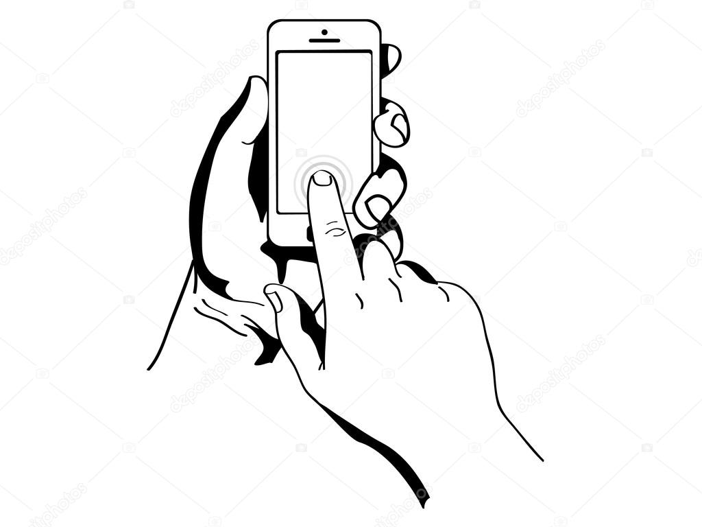 Hands are holding and pointing on Smart Phone