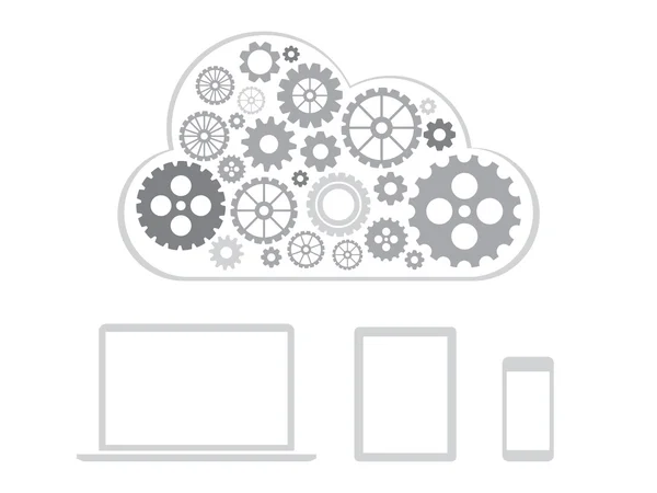 Diseño del concepto de computación en nube: dispositivos conectados a la nube — Vector de stock