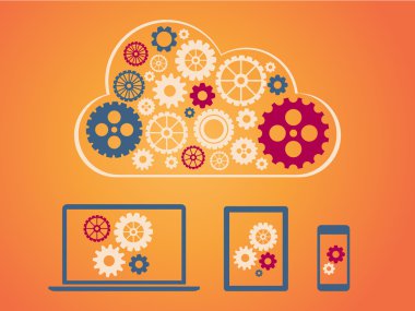 Cloud computing concept design - devices connected to cloud clipart
