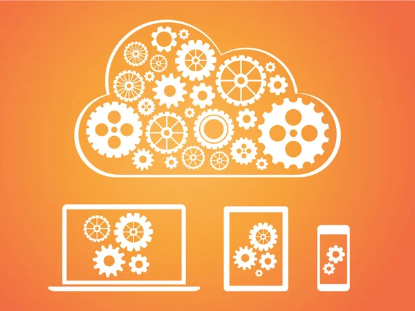 Cloud computing koncepció kialakítása - eszköz is csatlakozik a felhő — Stock Fotó