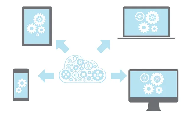 Red de computación en nube Conectado todos los dispositivos — Archivo Imágenes Vectoriales