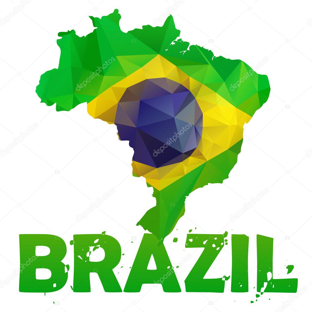 Brazil Map with Low Poly Flag
