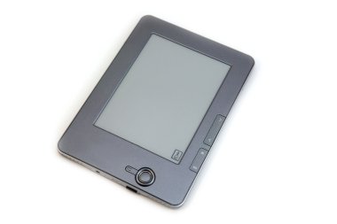 beyaz zemin üzerine gümüş ereader