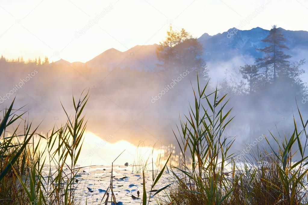 Barmsee in Alps at sunrise