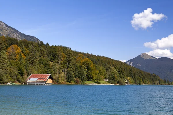 Lago Walchensee e floresta de outono — Fotografia de Stock