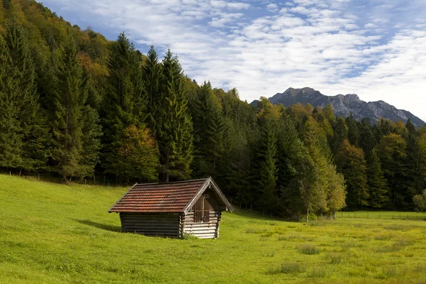 Dřevěná chata na salaši na podzim — Stock fotografie