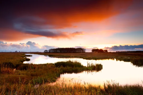 Spectaculaire zonsopgang boven lake — Stockfoto