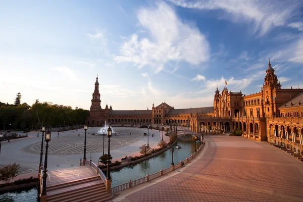 Okouzlující plaza de espana v seville při západu slunce Stock Obrázky