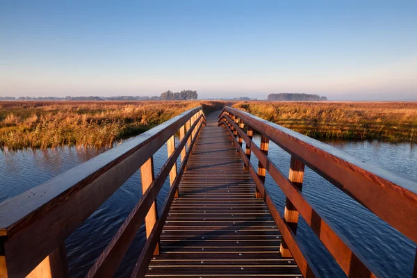 Ponte de madeira através do canal — Fotografia de Stock