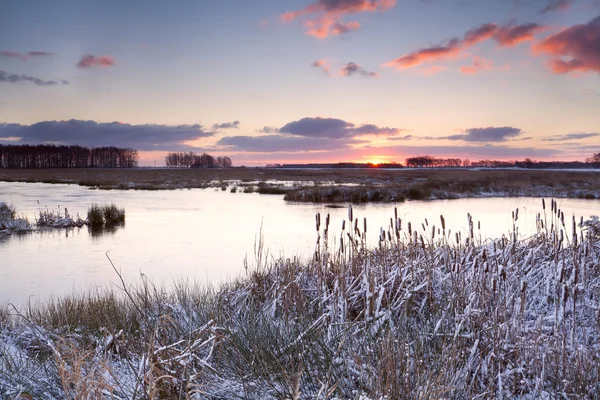 Sunrise over lake in winter — Stock Photo, Image