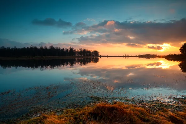 Dramatic calm sunset in Dwingelderveld — Stock Photo, Image