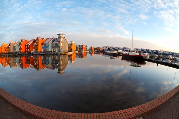 Fisheye vista sobre Reitdiephaven em Groningen — Fotografia de Stock