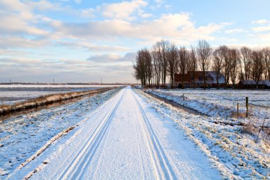karlı kış Hollanda çiftlik evi