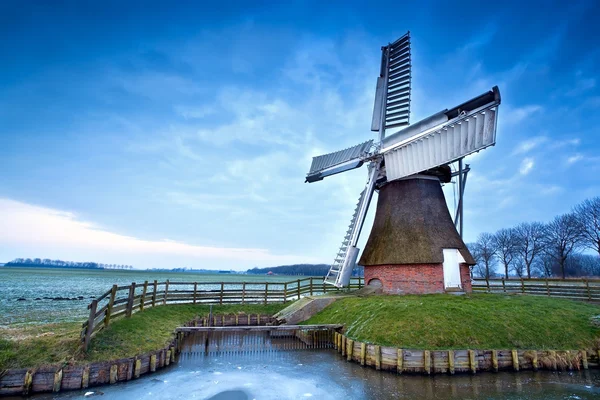 Moinho de vento holandês no inverno — Fotografia de Stock