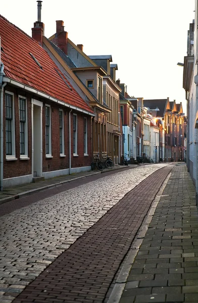 Street in Groningen city at sunrise — Stock Photo, Image