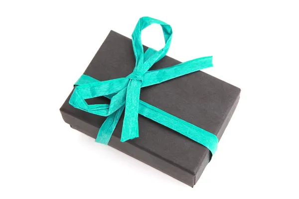 Beautifully wrapped black and blue gift box — Stock Photo, Image