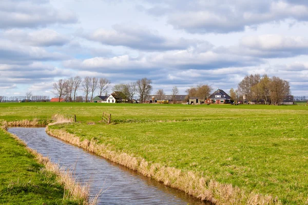 Terras agrícolas típicas holandesas com canal — Fotografia de Stock