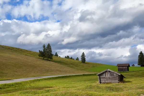 Dřevěná chata na alpské louce — Stock fotografie