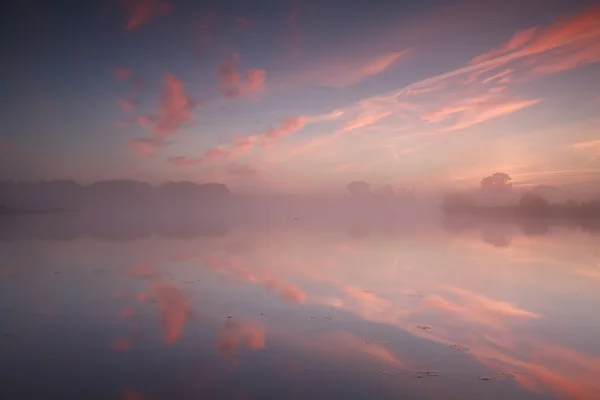 Colorata alba nebbiosa sul fiume — Foto Stock